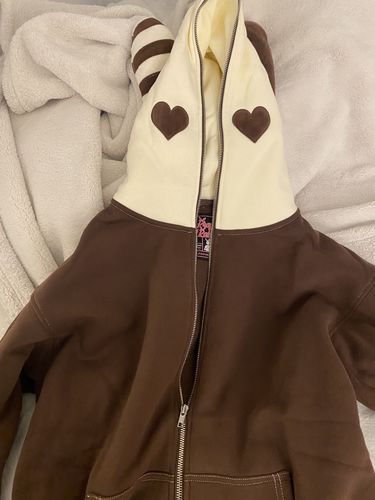 Customer photo review of Bunny Hoodie With Plush Ears (CREAM/BROWN)