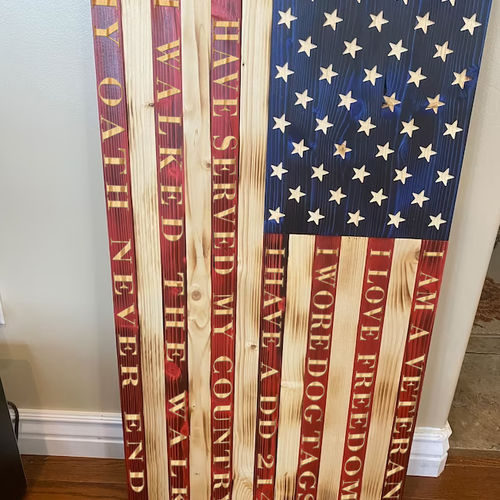 Customer photo review of Wooden Flag Pride, I Am a Veteran