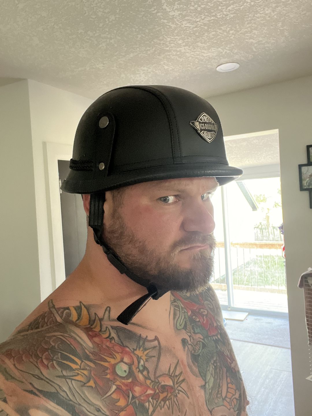 Customer photo review of German Leather Half Helmet - Vintage Black