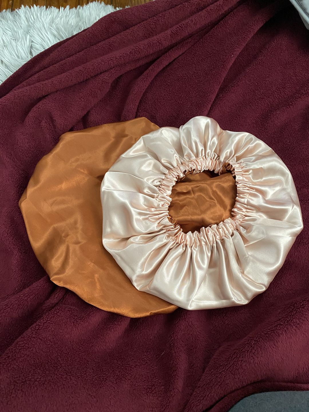 Customer photo review of Peachy Rust Double Layer Bonnet