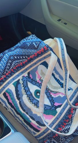 Customer photo review of Smokey Eye Evil Eye Tote - Blue Hand Beaded Evil Eye Tote