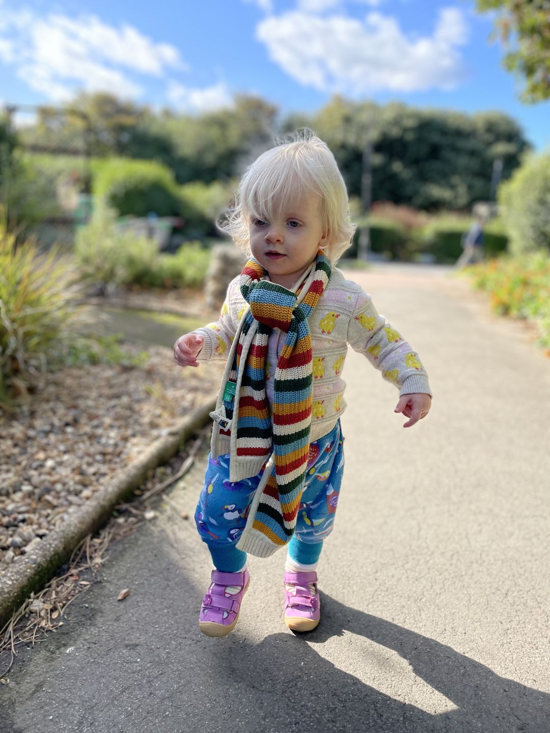 Customer photo review of Rainbow Striped Knitted Scarf