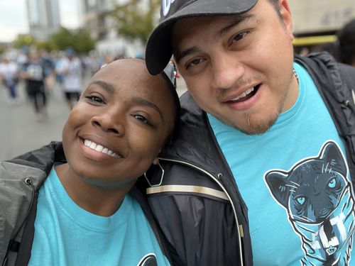 Customer photo review of Glory Days Apparel - Misfit Panther Blue T-Shirt