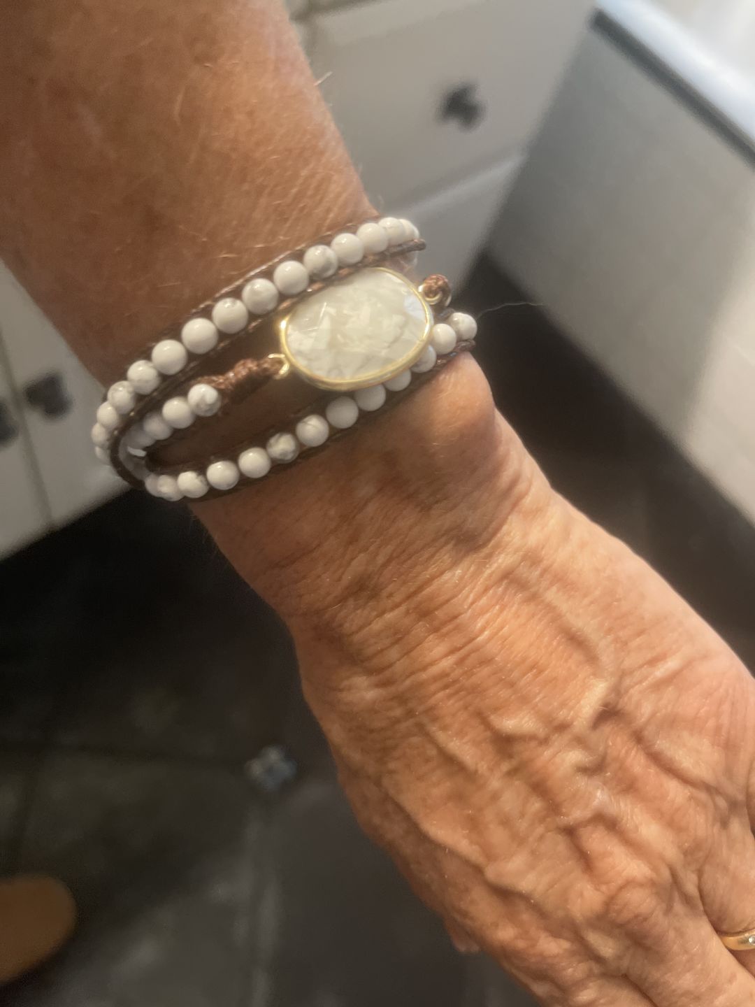 Customer photo review of White Calming Howlite Wrap Bracelet