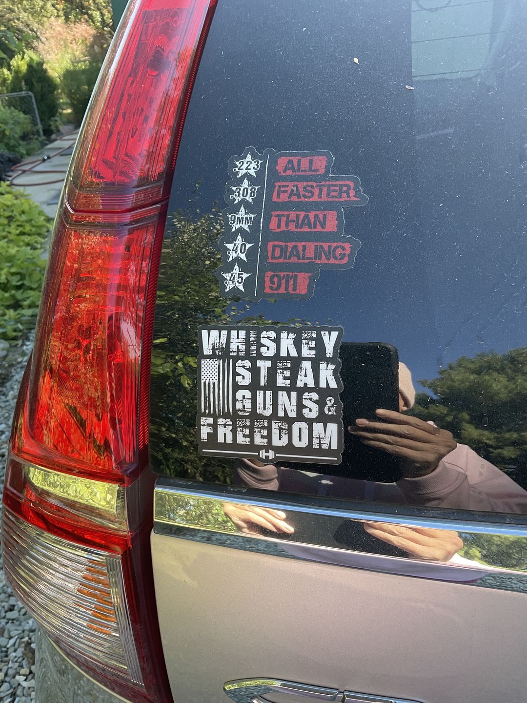 Customer photo review of Whiskey Steak Freedom Decal