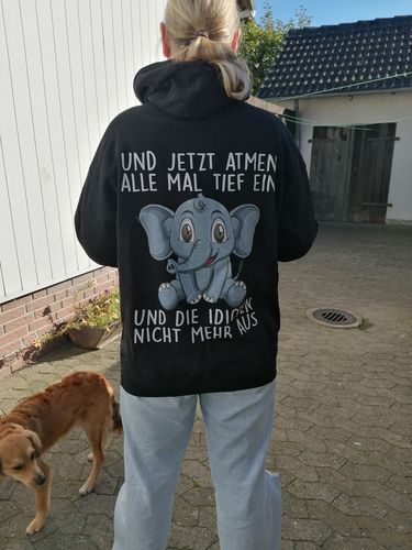 Customer photo review of Einatmen Elefant - Hoodie Unisex Rückendruck