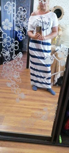 Customer photo review of Casual Sexy Slash Ankle-Length Slim Striped Dress