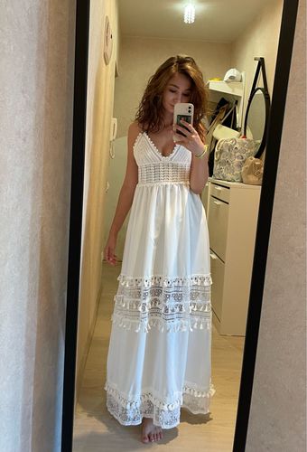 Customer photo review of Off Shoulder Lace Patchwork Spaghetti Strap Dress