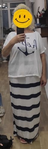 Customer photo review of Casual Sexy Slash Ankle-Length Slim Striped Dress