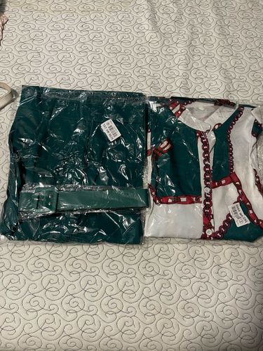 Customer photo review of Casual Two Piece Leaf Print Shirt High Waist Pant Set