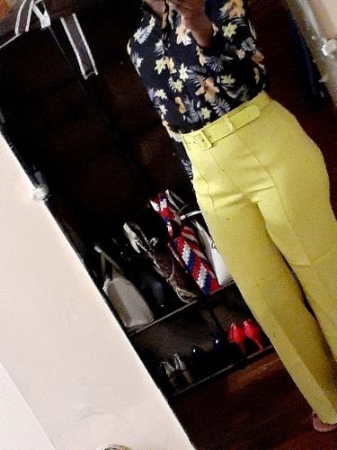 Customer photo review of Casual Two Piece Leaf Print Shirt High Waist Pant Set