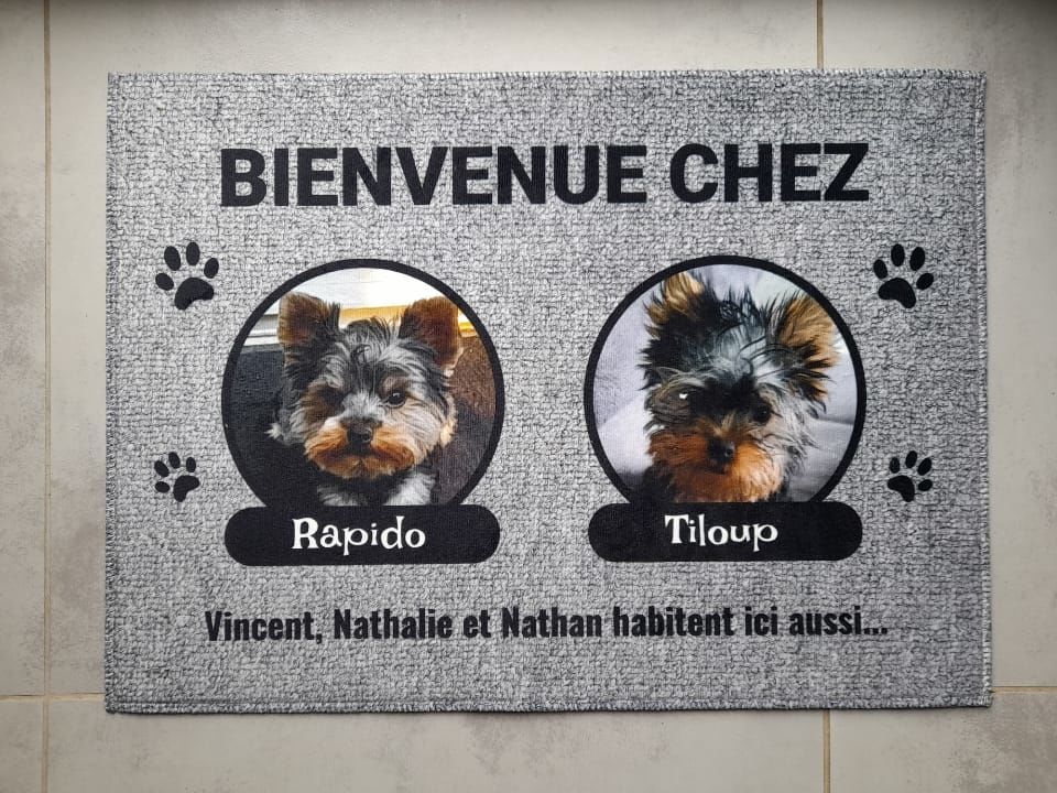 Customer photo review of Photo avec porte-nom - Paillasson personnalisé