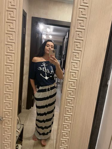 Customer photo review of Casual Sexy Slash Ankle-Length Slim Striped Dress