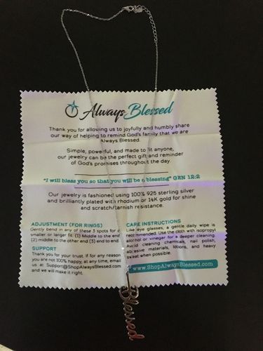 Customer photo review of Custom "BLESSED" Necklace - Sterling Silver