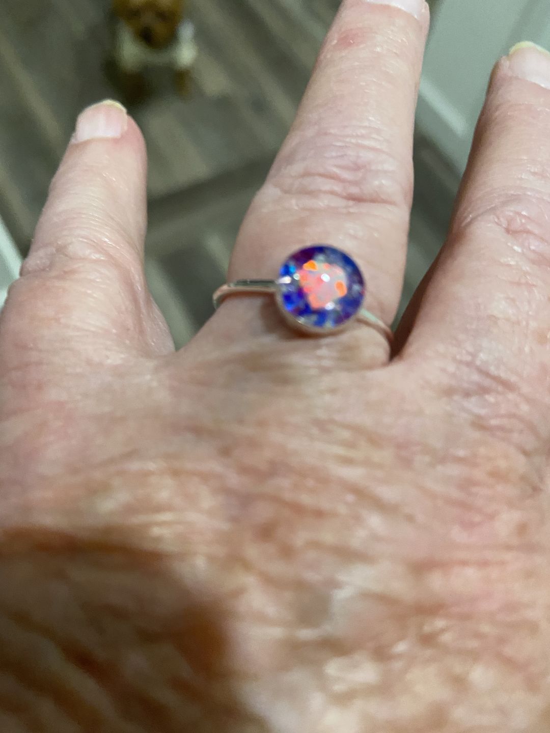 Customer photo review of Opal Heart Ring with Cremation Ashes
