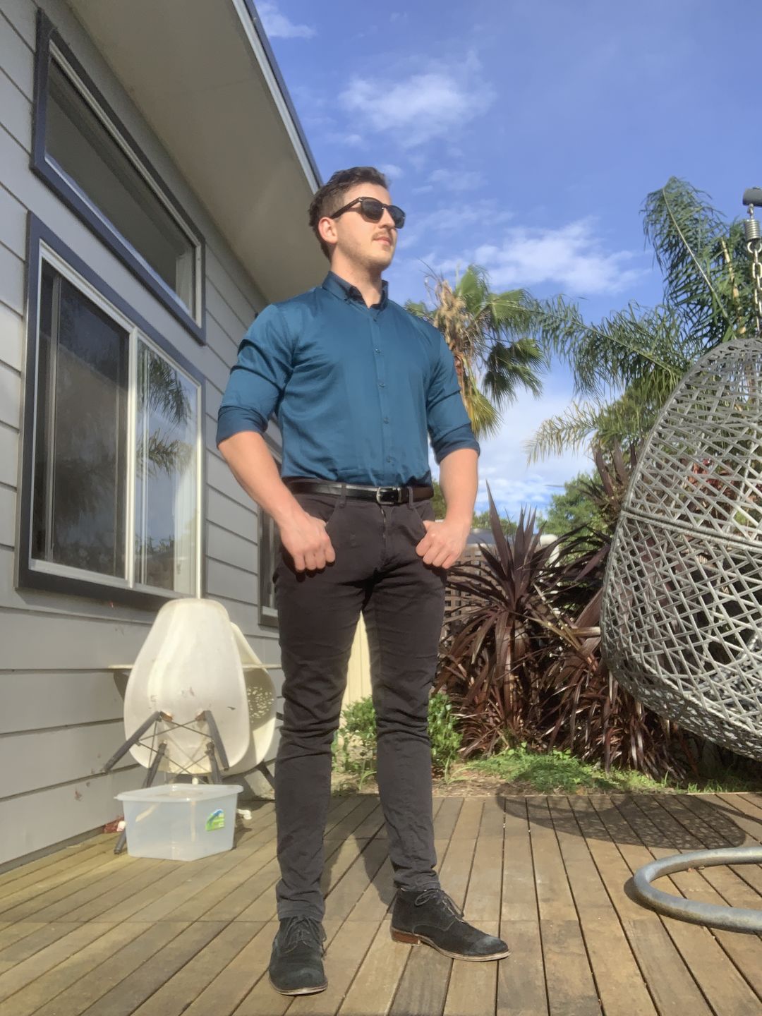 Customer photo review of Bamboo Satin Stretch Shirt - Deep Teal
