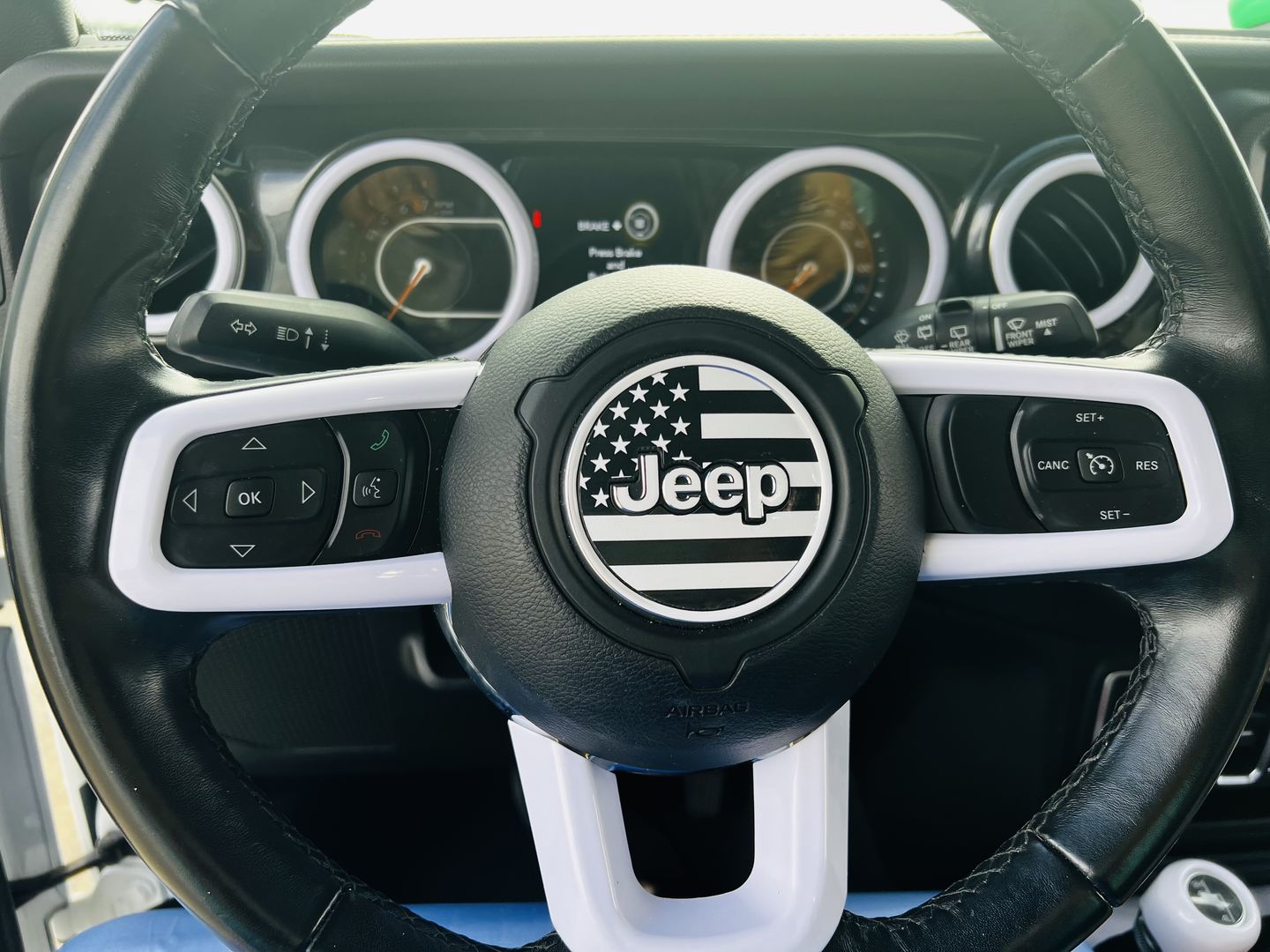 Customer photo review of American Flag Steering Wheel Decal for Jeep