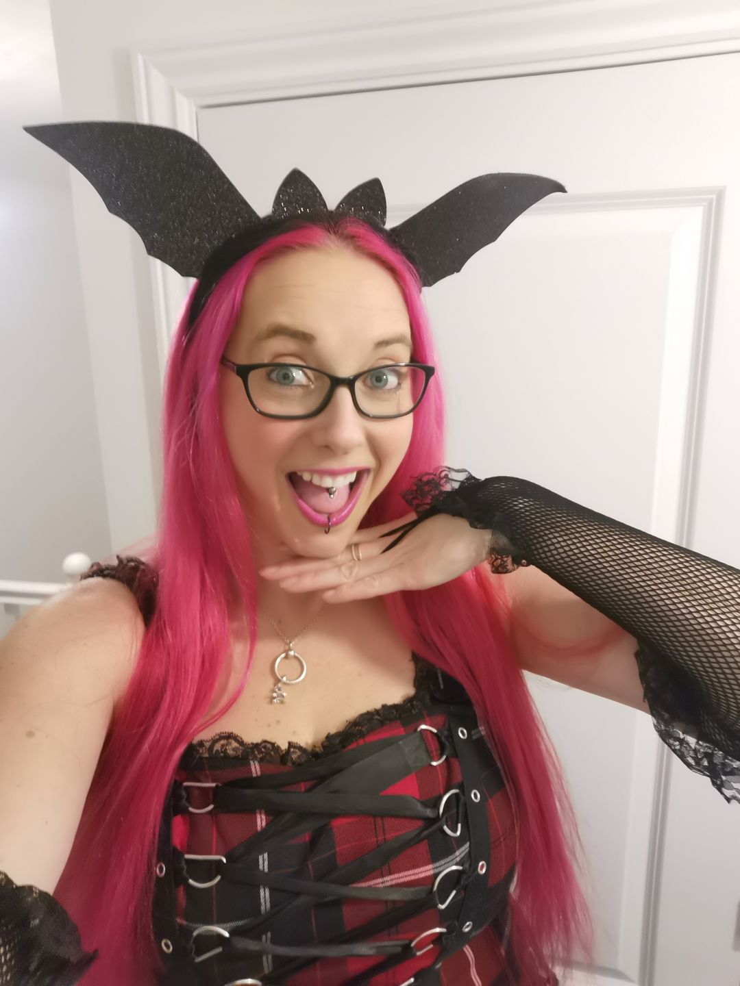 Customer photo review of Fingerless Fishnet Gloves Black