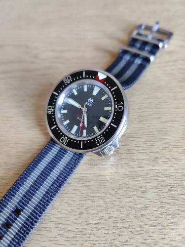 Customer photo review of Premium Thick Woven Military Style Watch Strap - Black & Grey Bond