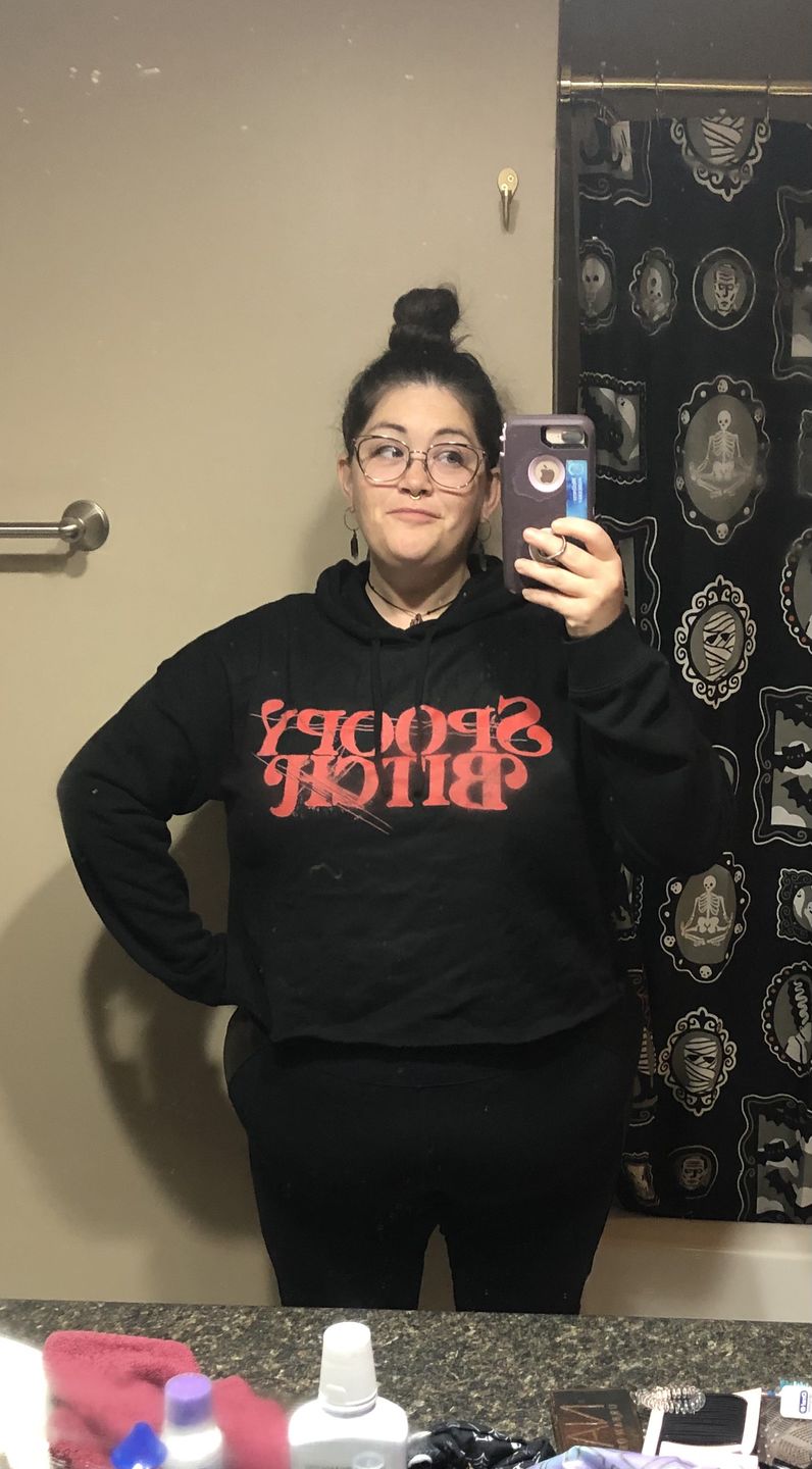 Customer photo review of Spoopy Bitch Cropped Sweatshirt