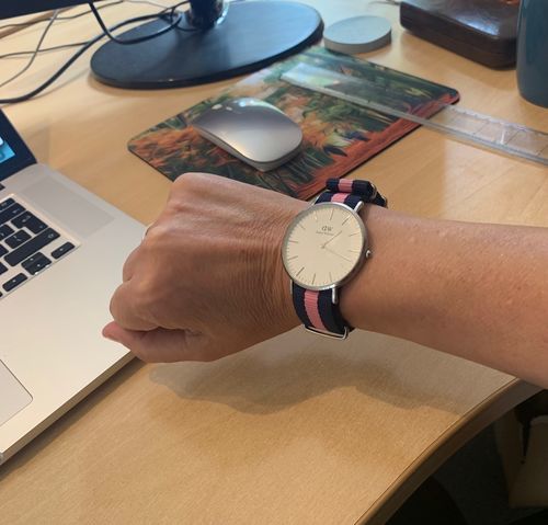 Customer photo review of Classic Military Style Strap - Blue & Pink