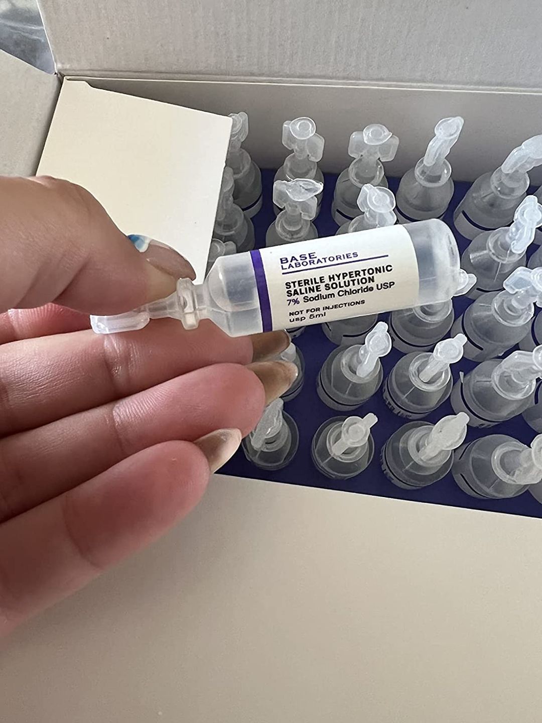 Customer photo review of 7% SALINE SOLUTION FOR NEBULIZER - FOR INHALATION THERAPY  - 50 5ML vials