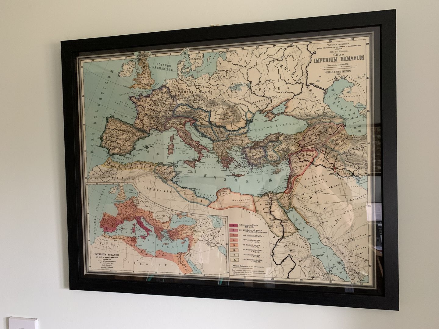 Customer photo review of Old Roman Empire World Map From 266BC to 305AD by Perthes & Kampen, 1889 - Rare Map of Byzantine, West and East Roman Empire & Roads