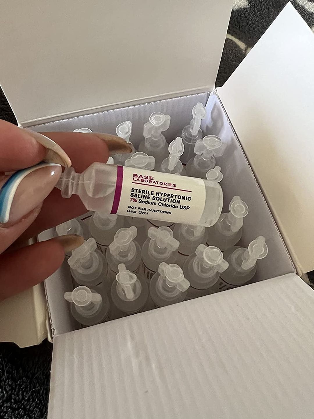 Customer photo review of 7% SALINE SOLUTION FOR NEBULIZER - FOR INHALATION THERAPY  - 25 5ML vials