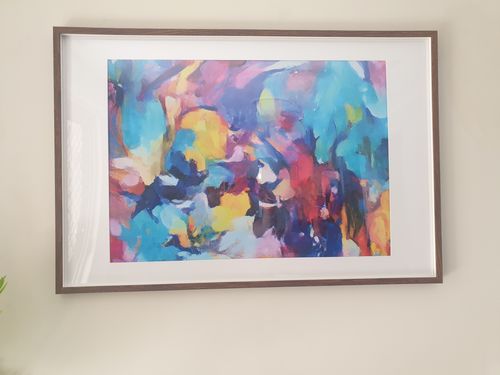 Customer photo review of Be Still My Heart - Colourful Floral Abstract Pink Blue Artwork Canvas Print