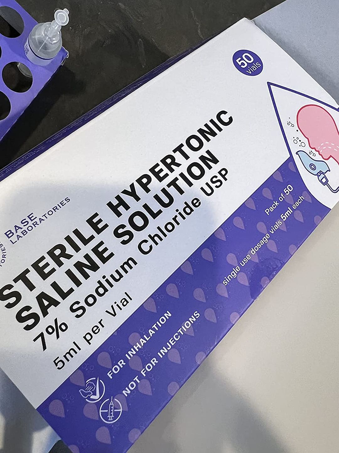 Customer photo review of 7% SALINE SOLUTION FOR NEBULIZER - FOR INHALATION THERAPY  - 50 5ML vials