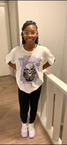 Customer photo review of Jordan 11 Low Pure Violet DopeSkill T-Shirt Trapped Halloween Graphic