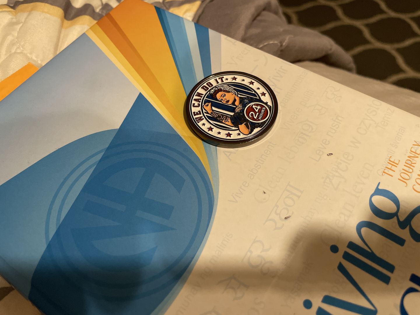 Customer photo review of Rosie Recovery 24 Hours AA/NA Medallion - Tri-Plate Twenty-Four Hours Chip/Coin