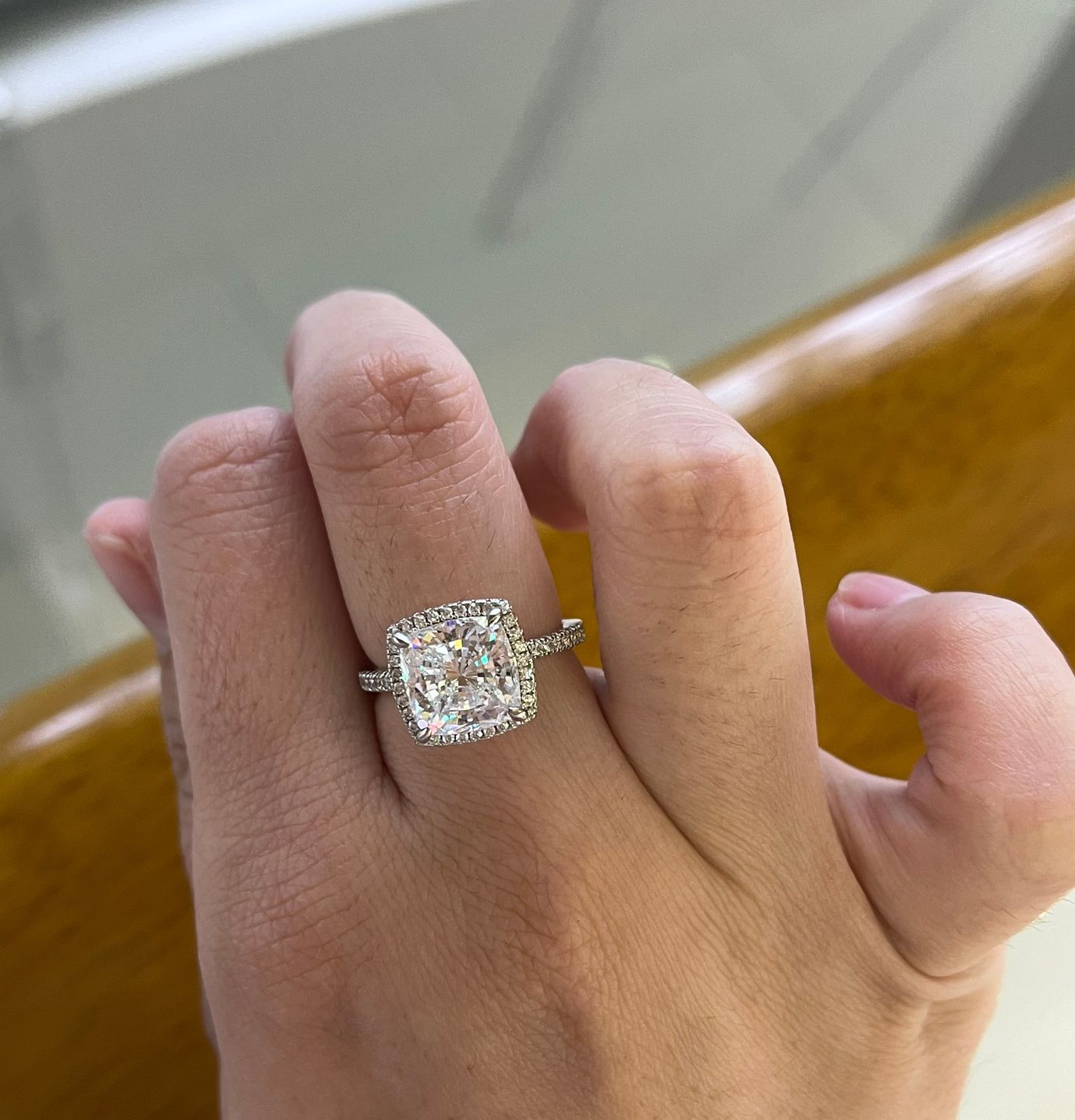 Customer photo review of Louily Halo Cushion Cut Engagement Ring In Sterling Silver