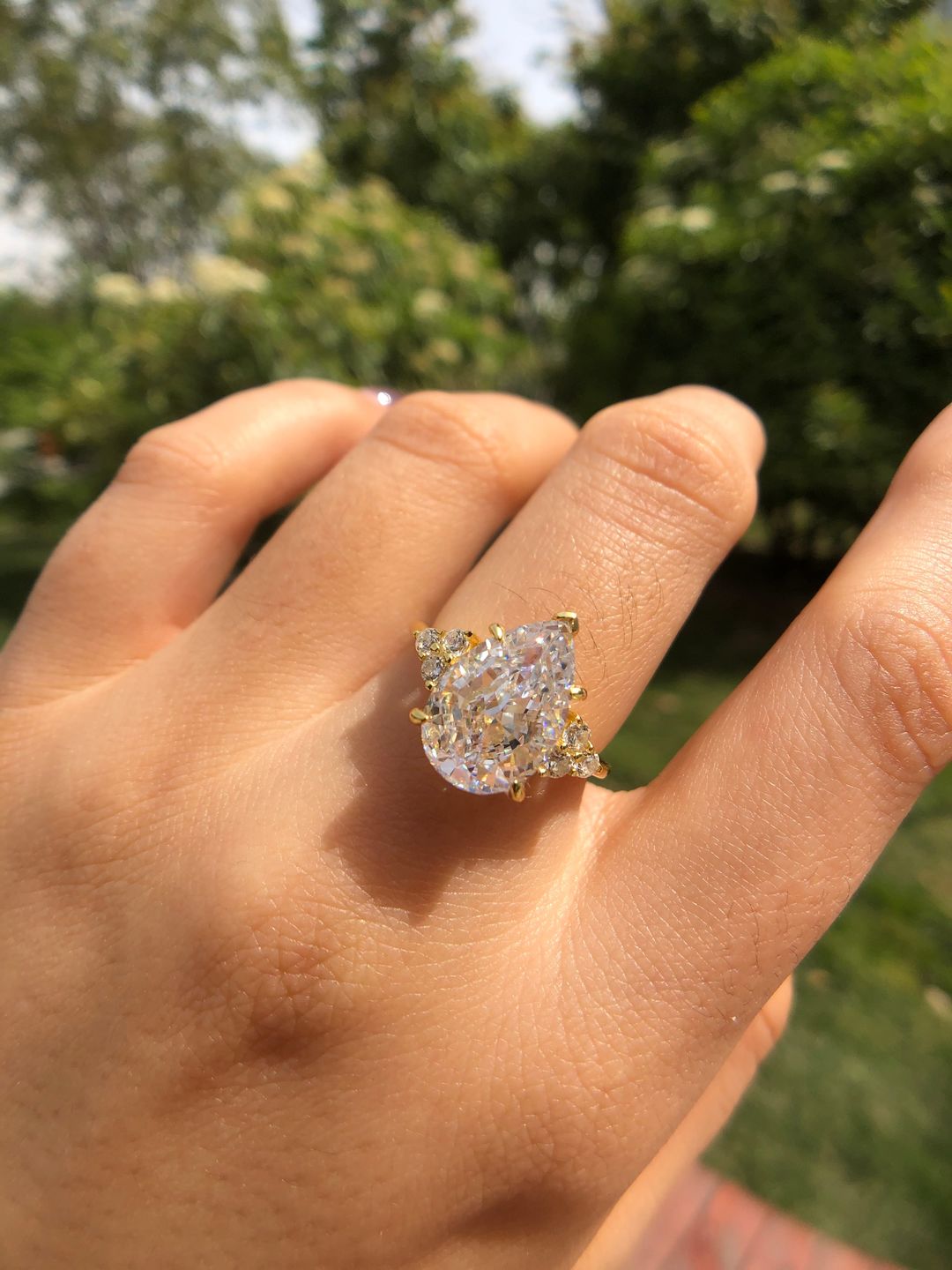 Customer photo review of Louily Pear Cut Simulated Diamond Engagement Ring In Sterling Silver