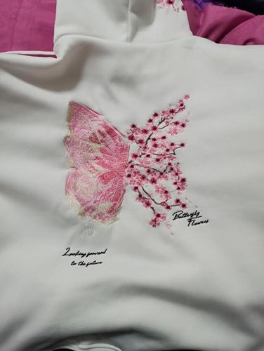 Customer photo review of Cherry Blossom Butterfly Embroidered Hoodie