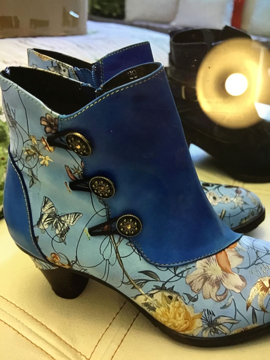 Customer photo review of Retro Handmade Floral Stitching Button Boots