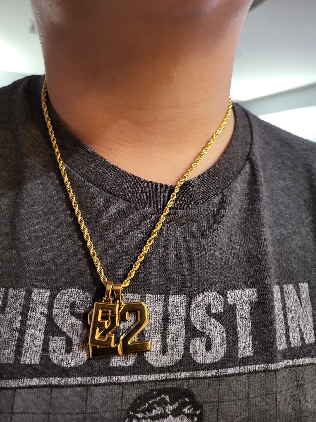 Customer photo review of Varsity Initial Pendant (Gold)