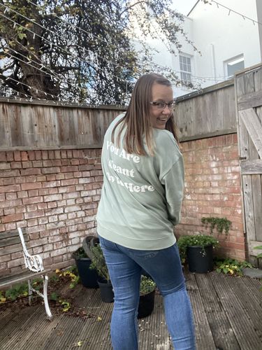 Customer photo review of Mint You Are Meant To Be Here Crewneck