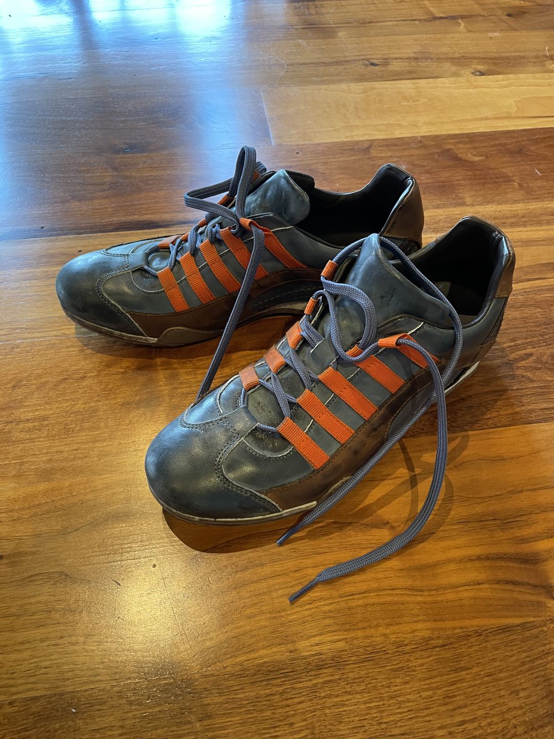 Customer photo review of Men's GrandPrix Sneaker in Monza Indigo (Navy and Orange)