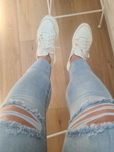 Customer photo review of Impact High Waisted Skinny Jeans - Blue Sky Knee Rips