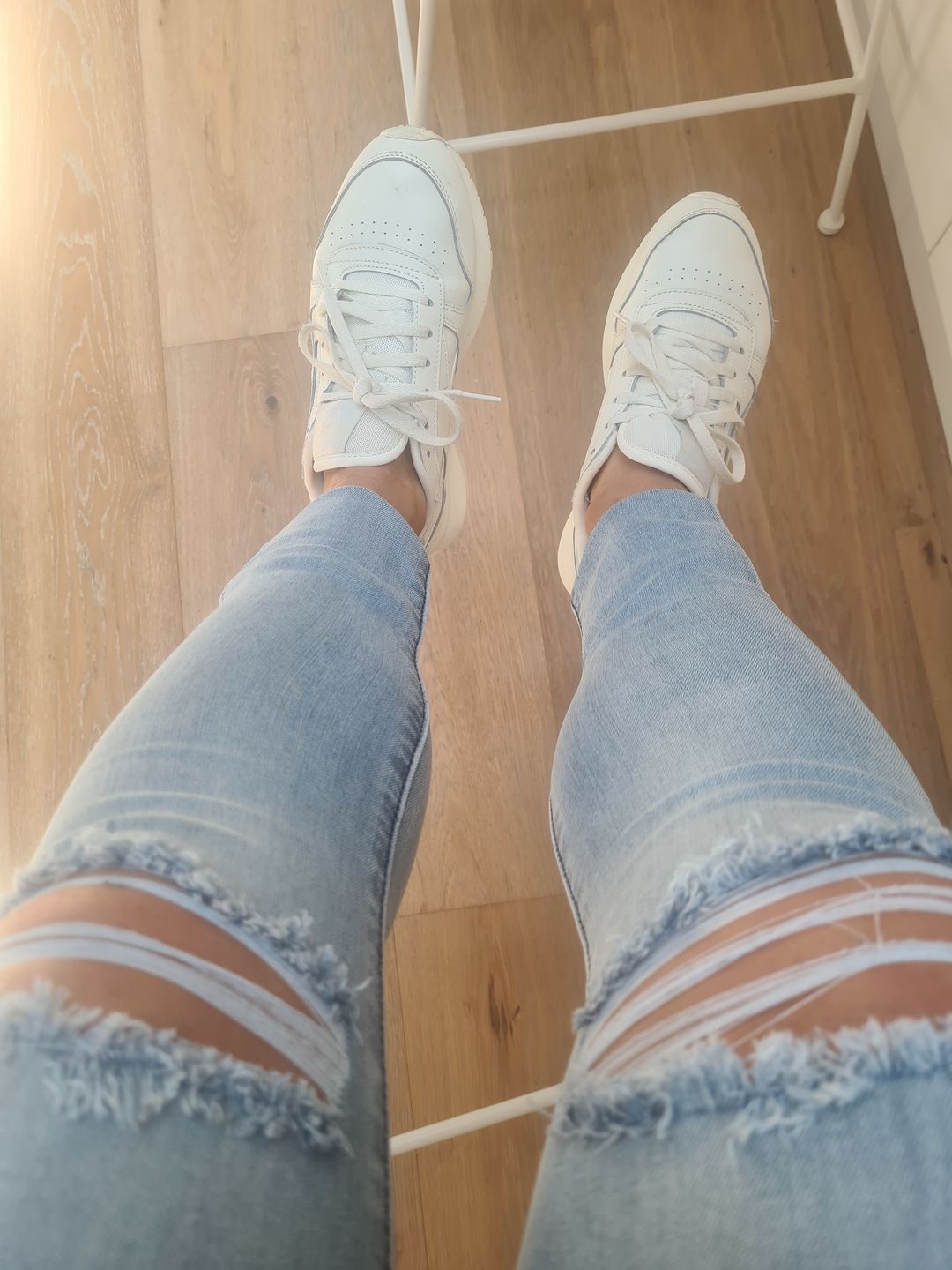 Customer photo review of Impact High Waisted Skinny Jeans - Blue Sky Knee Rips