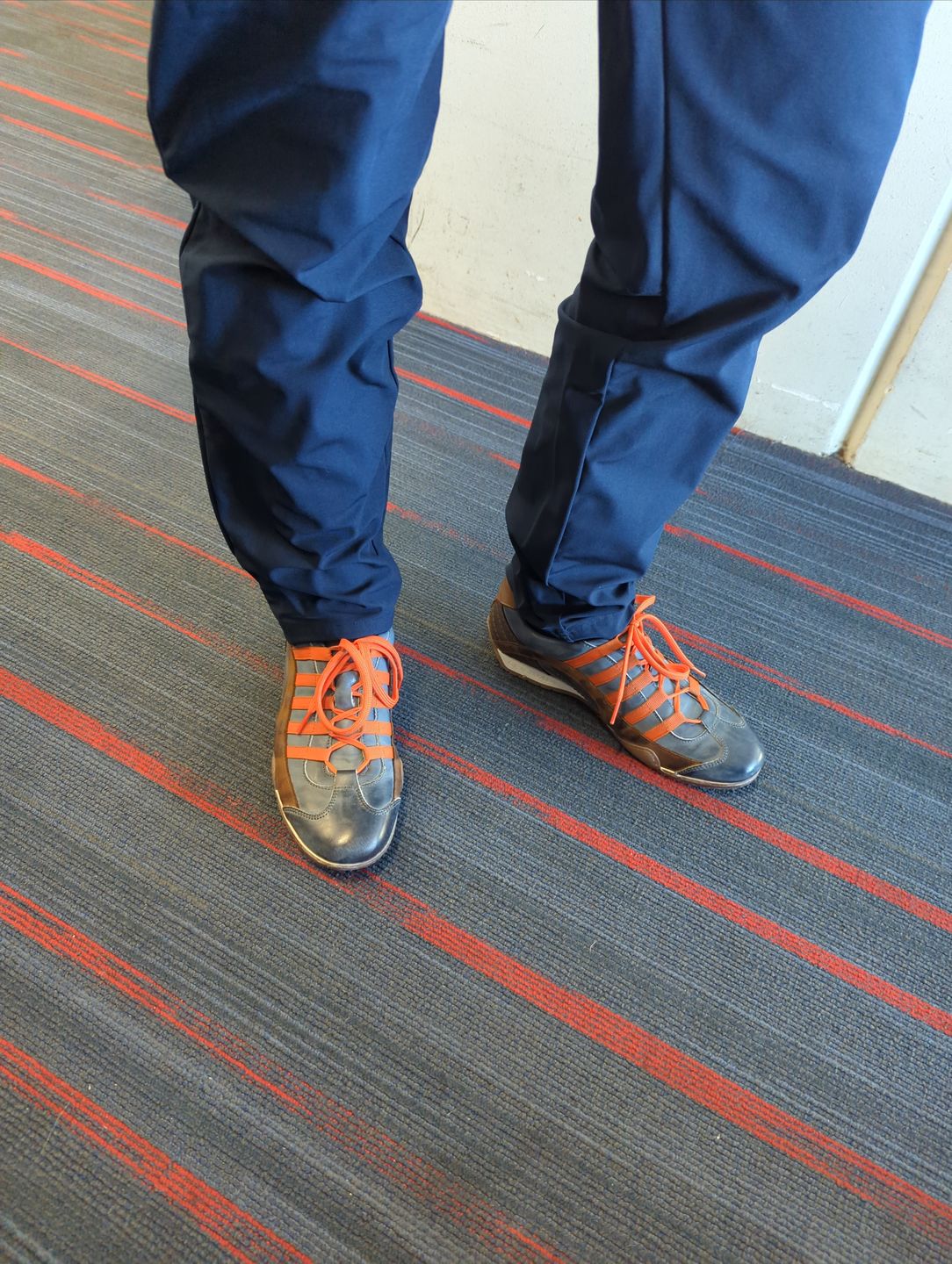 Customer photo review of Men's GrandPrix Sneaker in Monza Indigo (Navy and Orange)