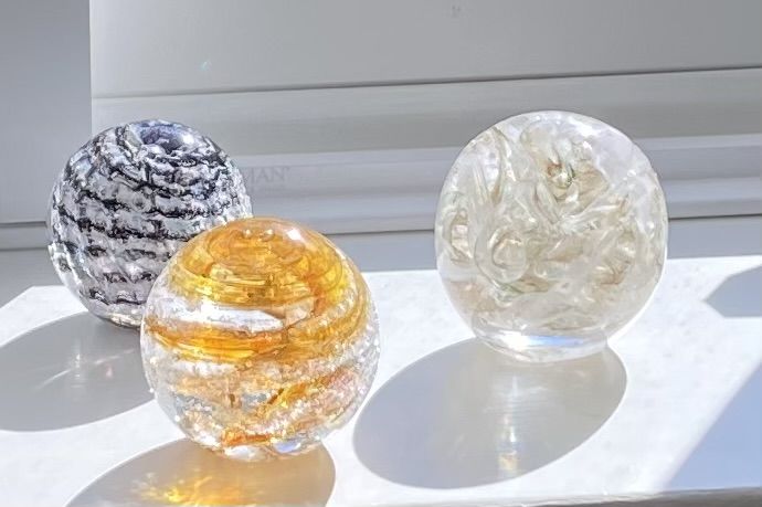 Customer photo review of Cotton Candy Orb with Infused Cremation Ashes