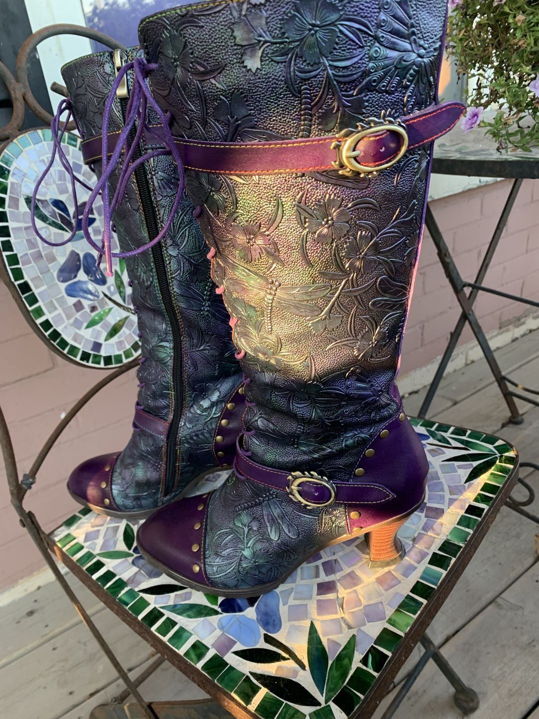 Customer photo review of Warm Embossed Real Leather Dragonfly Boots