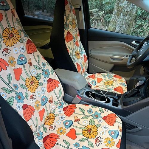 Customer photo review of Hippie Mushroom Love Car Seat Covers (Set of 2)