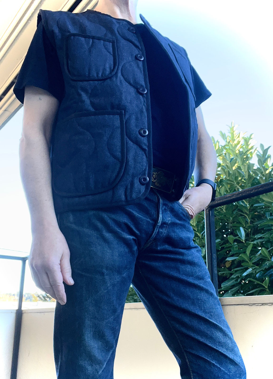 Customer photo review of Military Style Quilted Padded Denim Vest - Navy