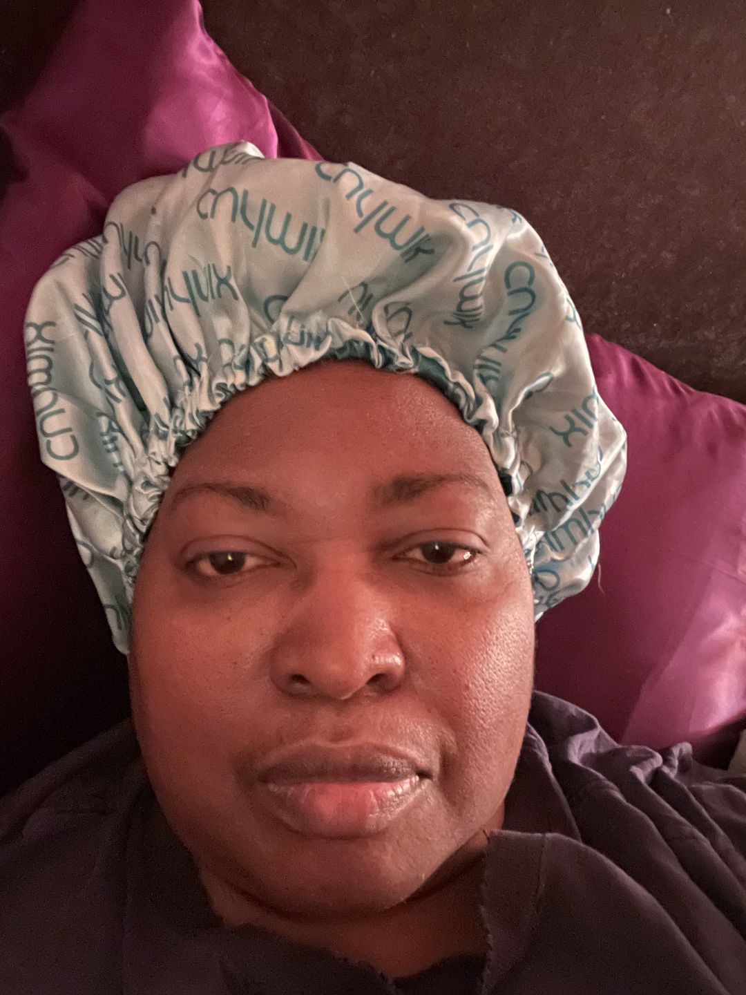 Customer photo review of CurlMix Satin Bonnet 2-in-1 Reversible with Adjustable Drawstring