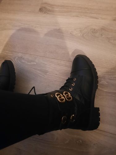 Customer photo review of Toriana Black Buckle Biker Boots