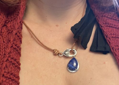 Customer photo review of Lapis Lazuli and Natural Leather Choker Necklace