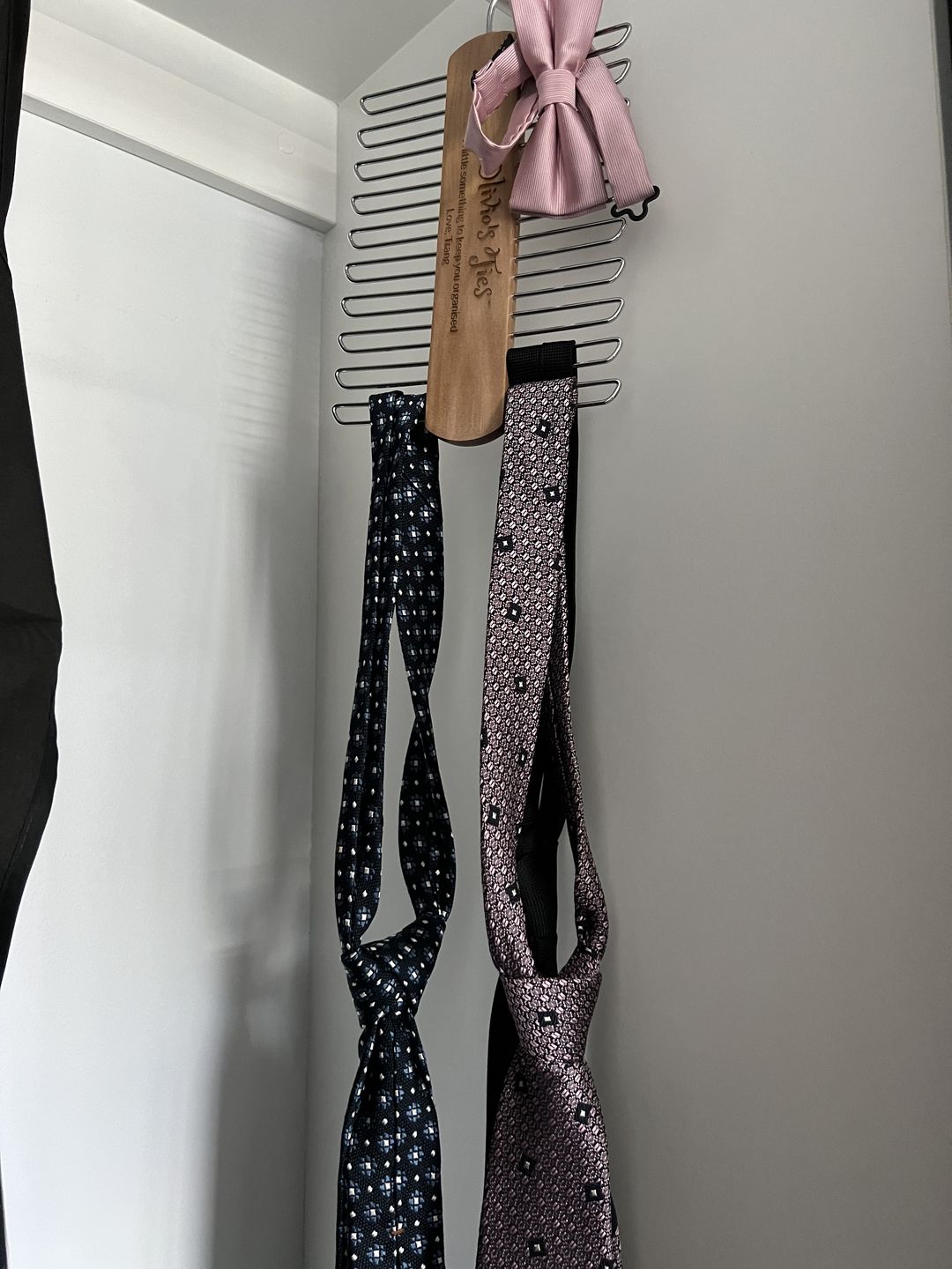 Customer photo review of Personalised Wooden Engraved Tie & Belt Hanger